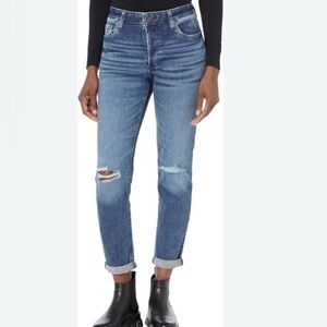 Kut From the Kloth Juliet Slouchy Boyfriend Distressed Stretch Mid Rise Size 10